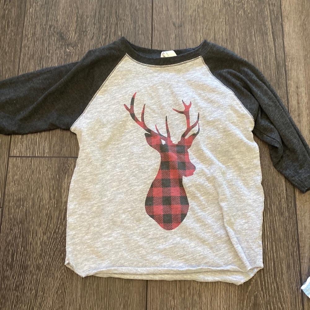Boys deer stag Henley tee Buffalo plaid